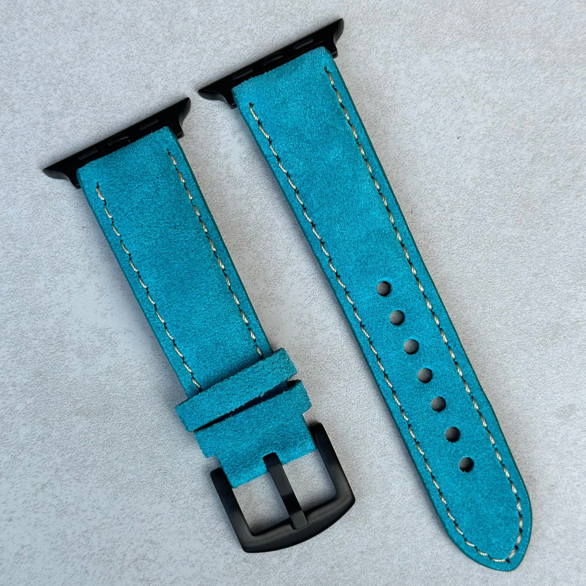 The Paris Turquoise Blue Padded Suede Apple Watch Strap