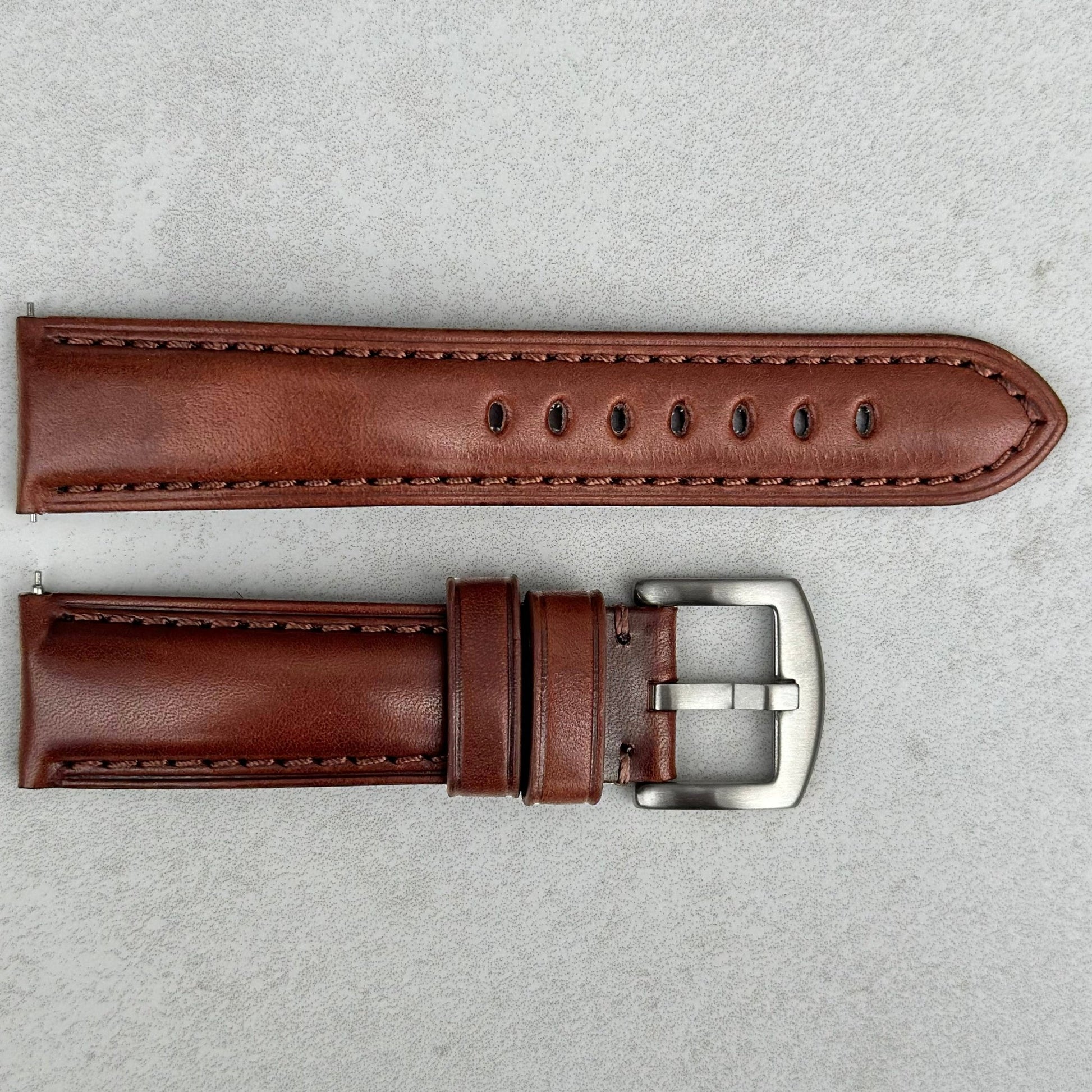 Prague chestnut brown vegetable tanned leather watch strap. Padded strap. 18mm, 20mm, 22mm, 24mm. Watch And Strap