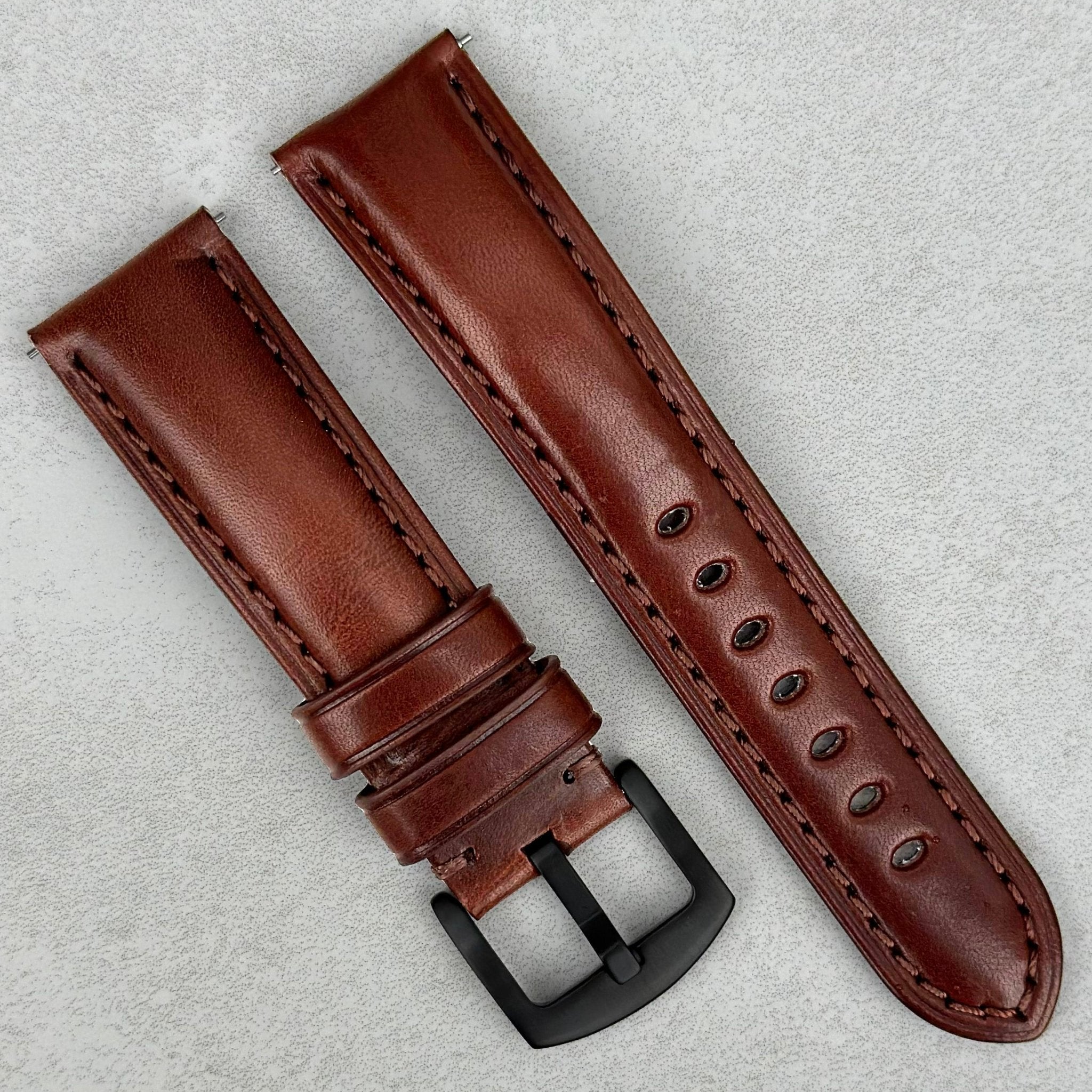 The Prague Chestnut Brown Vegetable Tanned Full Grain Leather Watch Strap