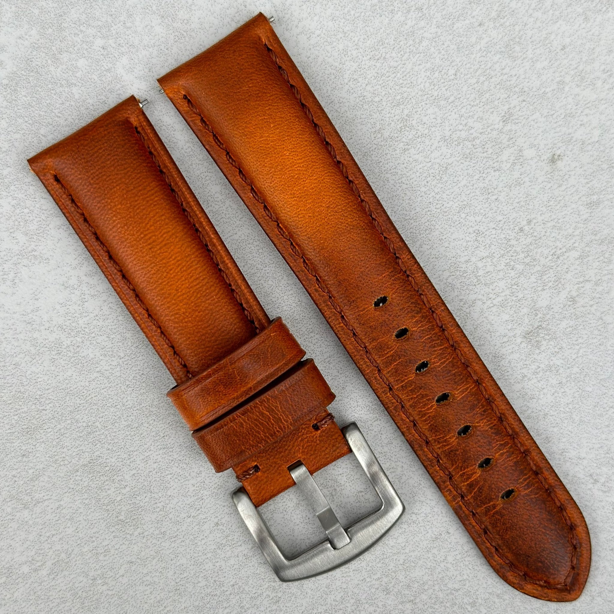 The Prague Cognac Brown Vegetable Tanned Full Grain Leather Watch Str watchandstrapco