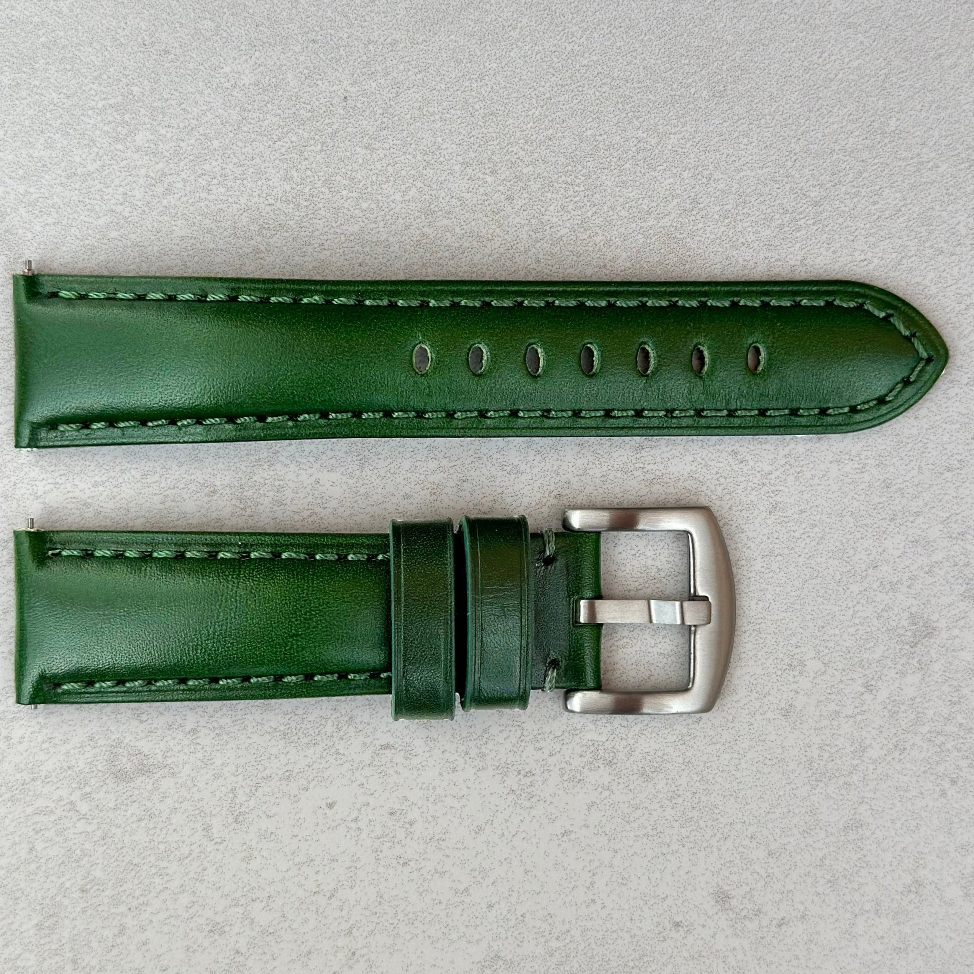 Prague racing green full grain leather watch strap. Padded leather watch strap. 18mm, 20mm, 22mm, 24mm. Watch And Strap