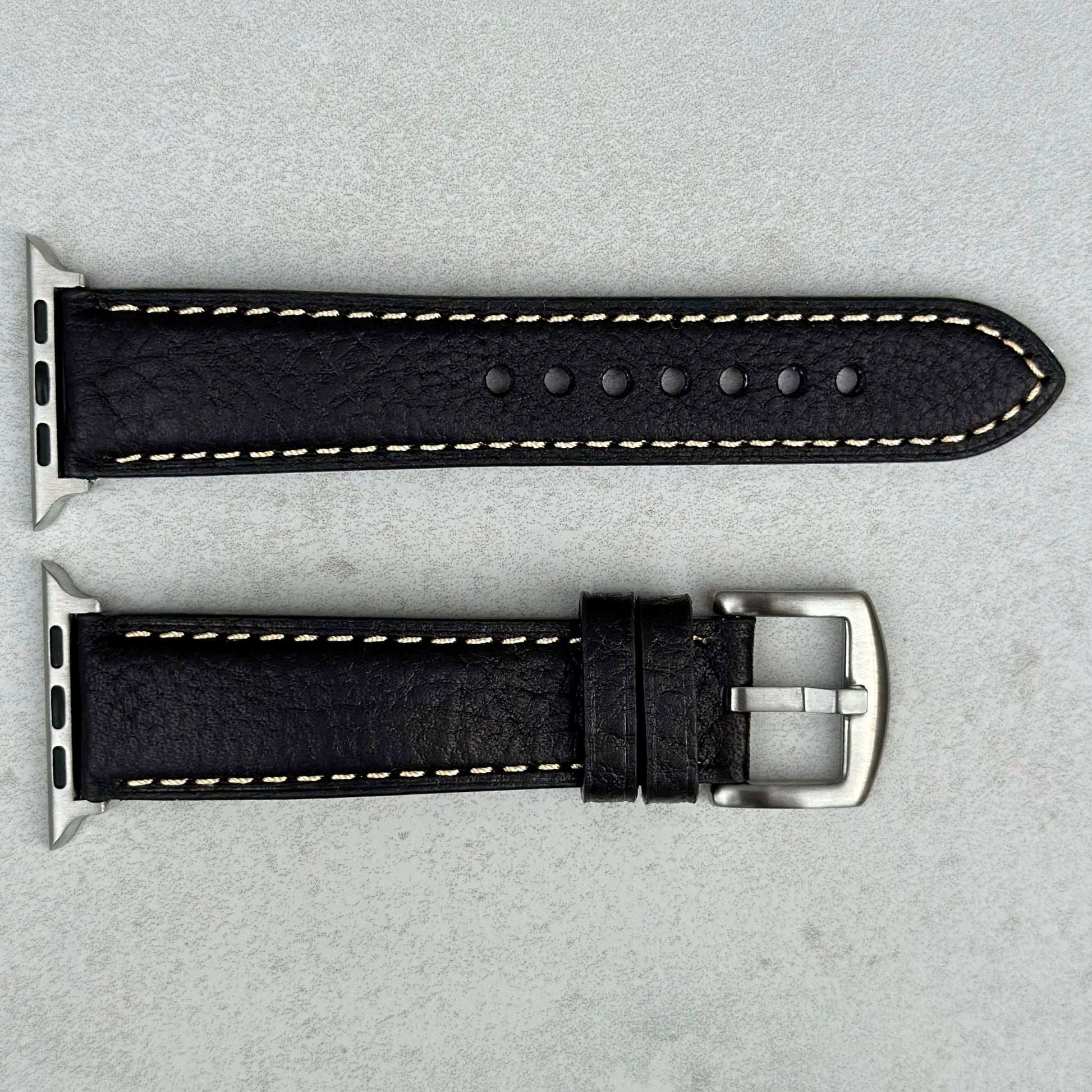 Jet black Italian leather Apple Watch strap. Apple Watch series 3, 4, 5, 6, 7, 8, 9, SE and Ultra. Watch And Strap